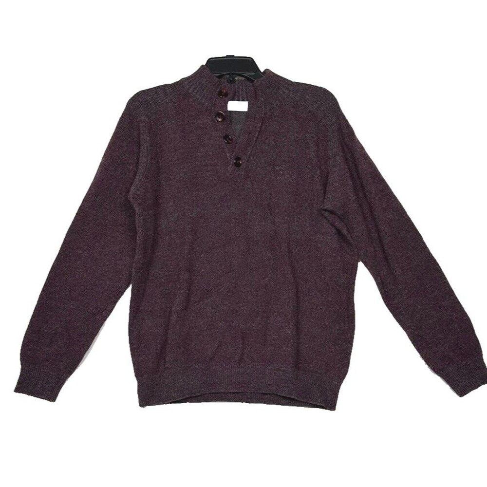 Toscano Firenze Mens Large Burgundy Sweater Wool Blend Henley Button Neck Marble